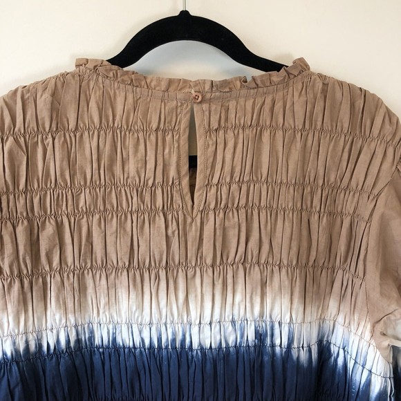 Apiece Apart Aldea Smocked Mini Dress Dipped Shibori Organic Cotton XL NWT’s - Picture 12 of 15